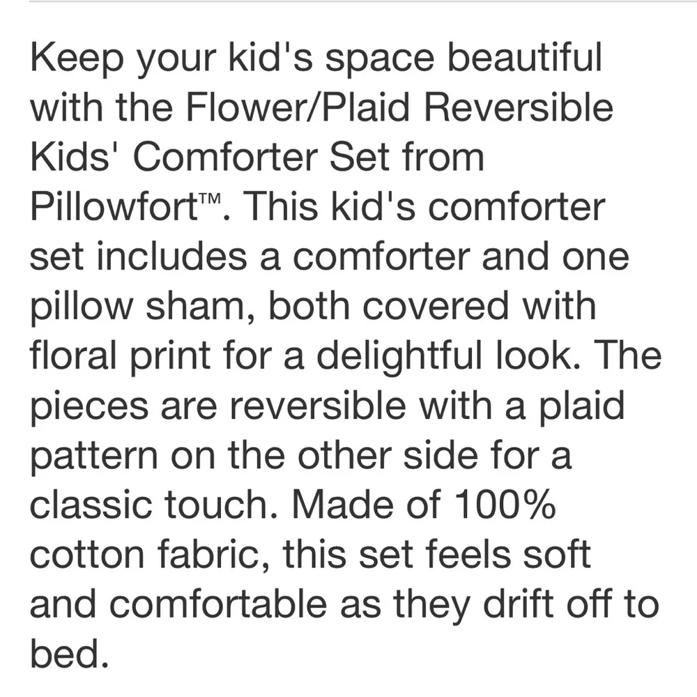 PILLOWFORT NWT flower/plaid reversible kids comforter set -twin